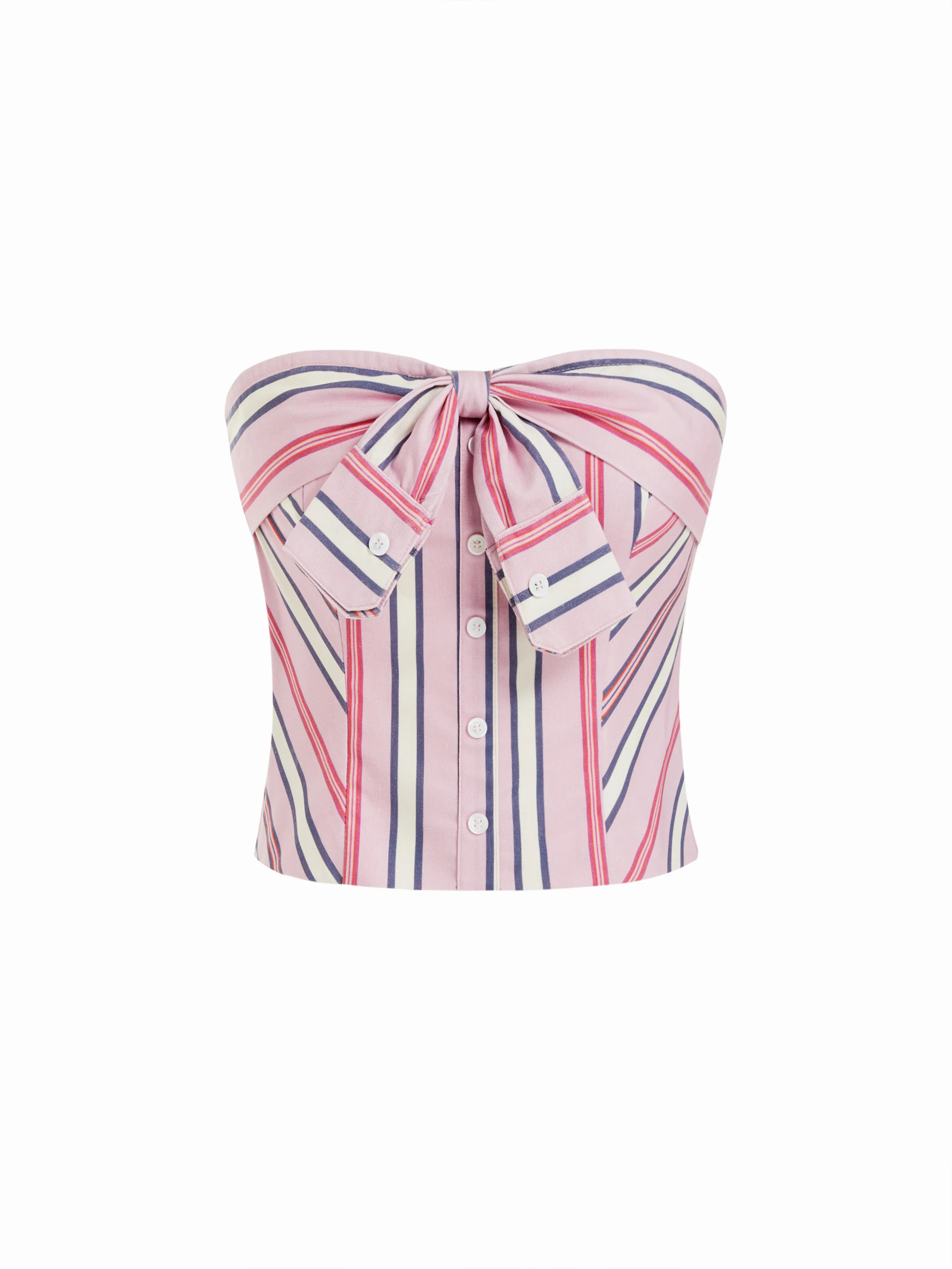 Linen-blend Striped Bowknot Bandeau Top | Cider