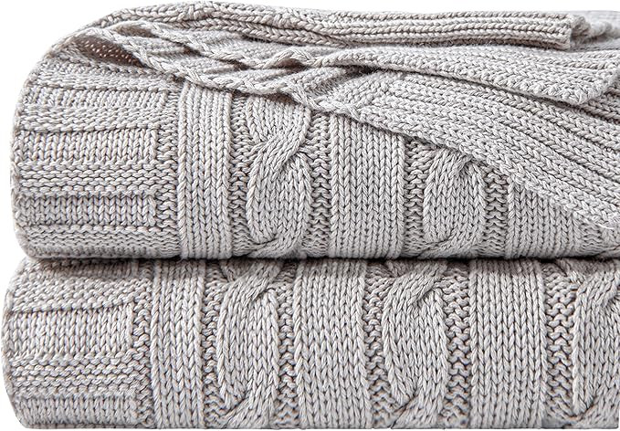 NTBAY 100% Pure Cotton Cable Knit Throw Blanket, Super Soft Warm 51x67 Knitted Throw Blanket for ... | Amazon (US)