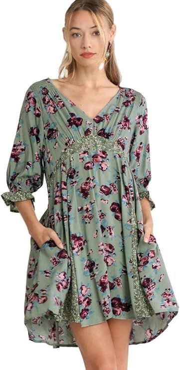 umgee USA Women's Mixed Floral Print Babydoll Mini Dress | Amazon (US)