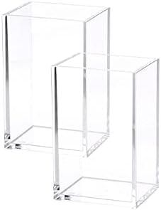 2 Pack Clear Acrylic Pencil Pen Holder Cup, Makeup Brush Holder Acrylic Desk Accessories | Amazon (US)