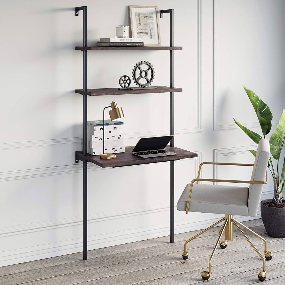 Nathan James Theo 2-Shelf Industrial Wall Mount Ladder Table, Small Computer or Writing Desk, Nut... | Amazon (US)