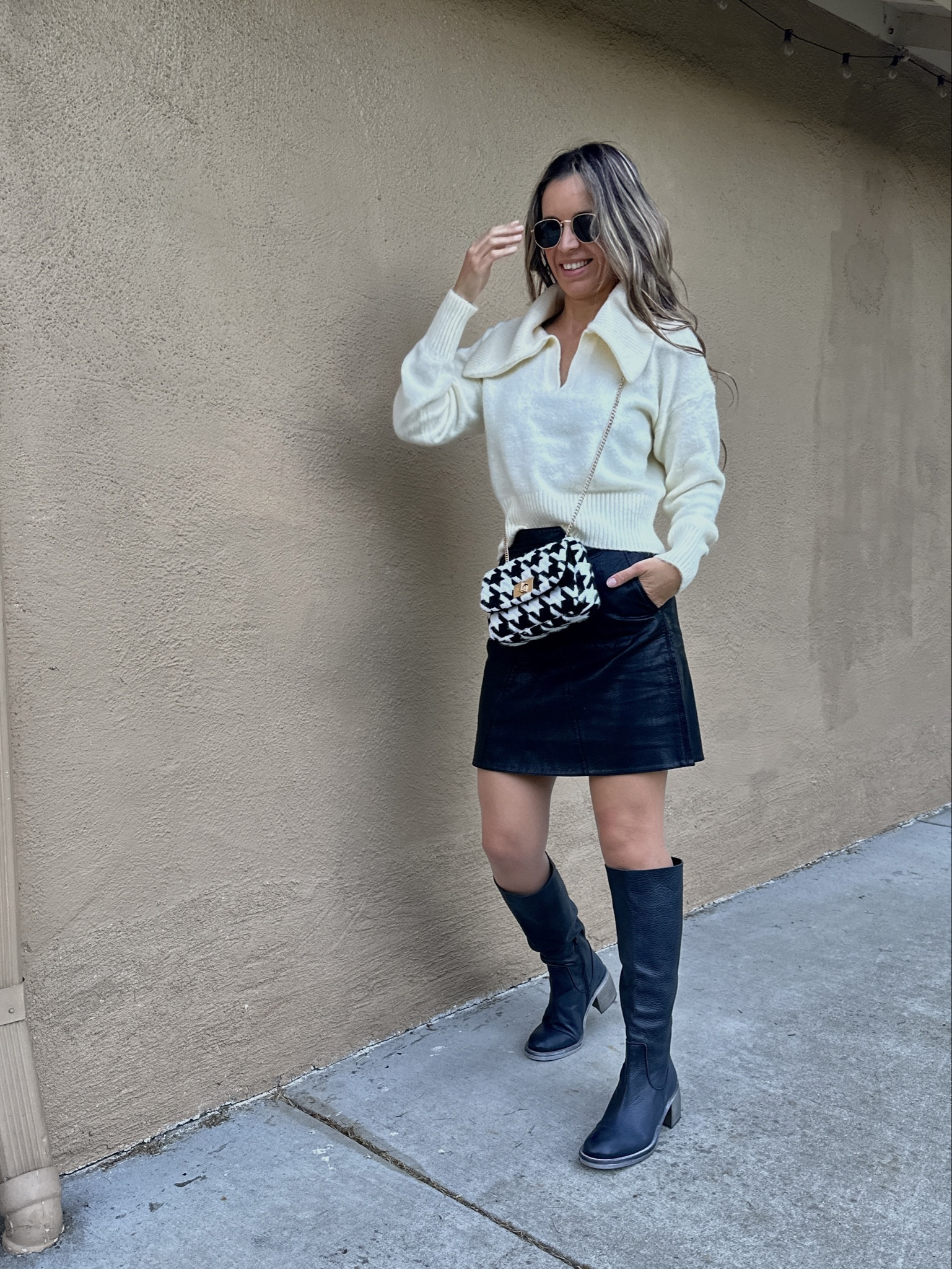 White sweater is true to size / wearing sz small 60% off today
Tall black block heel boots are true to size 
Houndstooth crossbody bag is so cute! $25


Black crossbody bag fall fashion fall outfits fall outfit fashion over 40 fashion over 50 minimalistic style mom fashion thanksgiving outfit party look


#LTKSeasonal #LTKHolidaySale #LTKHoliday