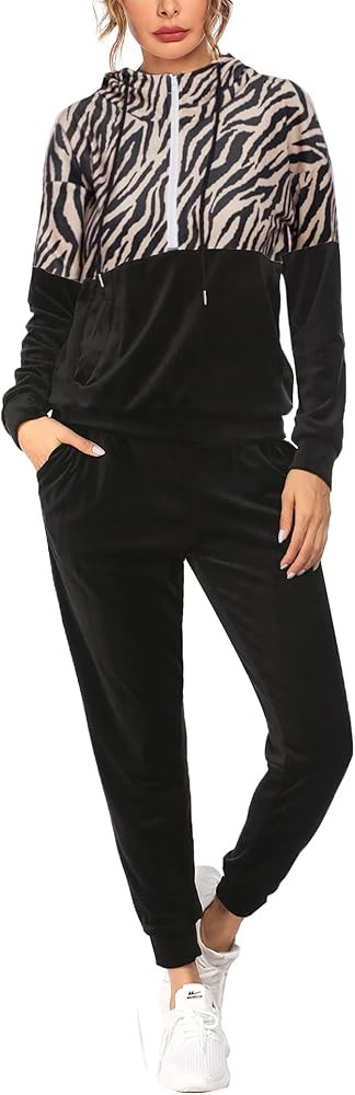 HOTOUCH Velour Tracksuit Womens 2 Piece Color Block Jogging Suit Set Velvet Sweatsuits Joggers Sport | Amazon (US)