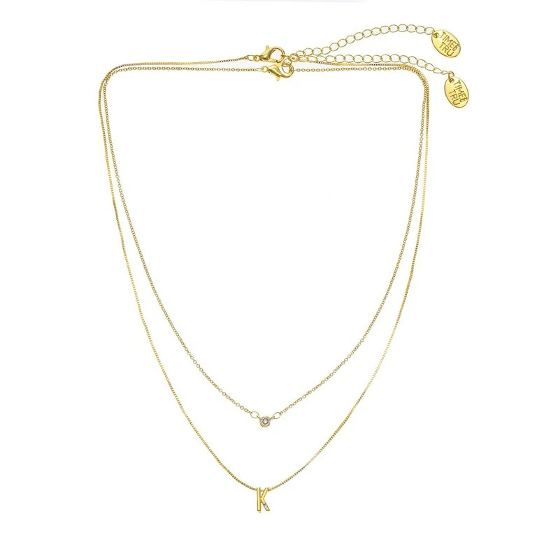 Time and Tru Goldtone Initial Letter "K" Necklace Set for Women, 2 Piece Set | Walmart (US)