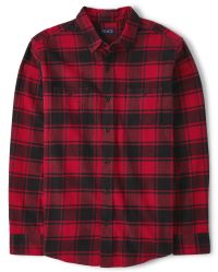Mens Matching Family Buffalo Plaid Flannel Button Down Shirt - classicred | The Children's Place