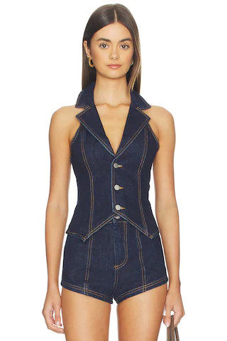 Eleshia Denim Vest in Blue Denim | Revolve Clothing (Global)