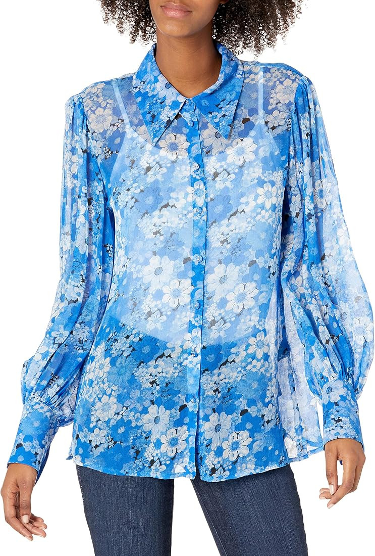 The Kooples Women's Floral Printed Button-Down Shirt with Wide Collar and Puffed Sleeves | Amazon (US)