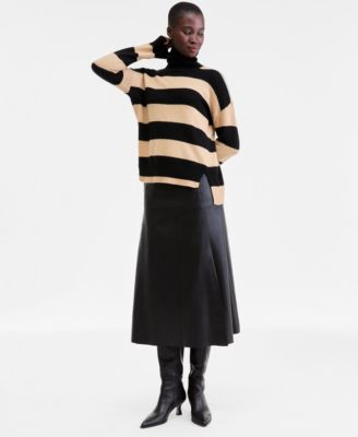 Women's 100% Cashmere Rugby Stripe Step-Hem Turtleneck Sweater, Macy's Exclusive | Macy's