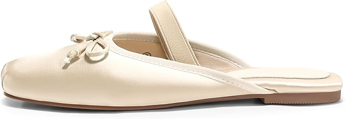 Coutgo Womens Ballet Flats Mules Bow Square Toe Slip On Slides Work Office Party Dress Shoes | Amazon (US)