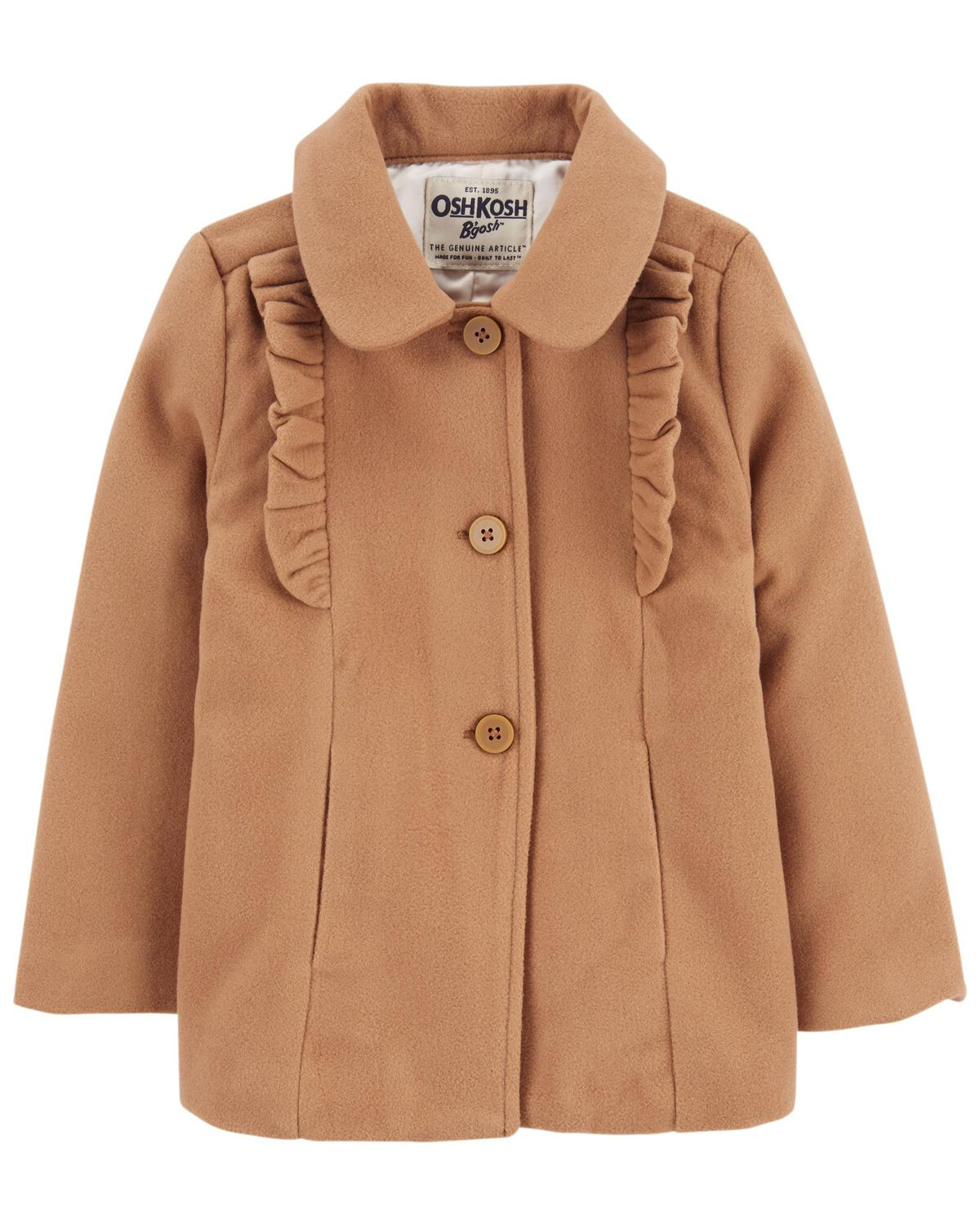 Camel Toddler Knee Length Ruffle Pea Coat | carters.com | OshKosh B'gosh