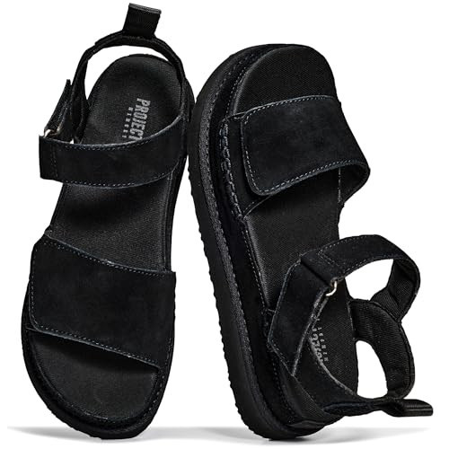Project Cloud 100% Genuine Leather Platform Sandals For Women - Memory Foam Insole Slip Resistant Chunky Womens Sandals with adjustable straps - Wedge Sandals for Women 2026 (Bronzestar, BLKSDE,7) | Amazon (US)