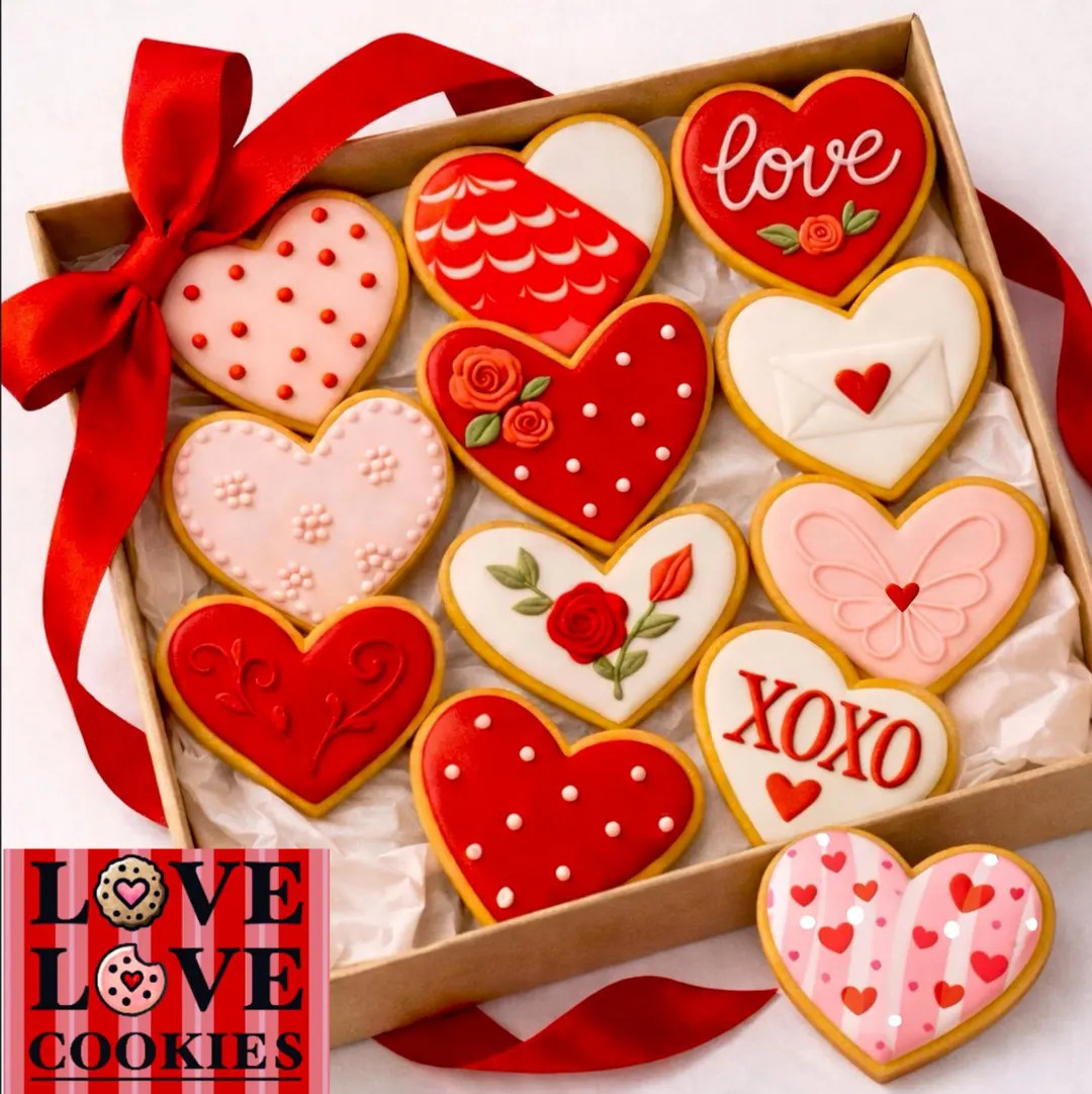 Valentine's Day Heart Sugar Cookie Set of 12 Cookies Floral & XOXO, - Etsy | Etsy (US)