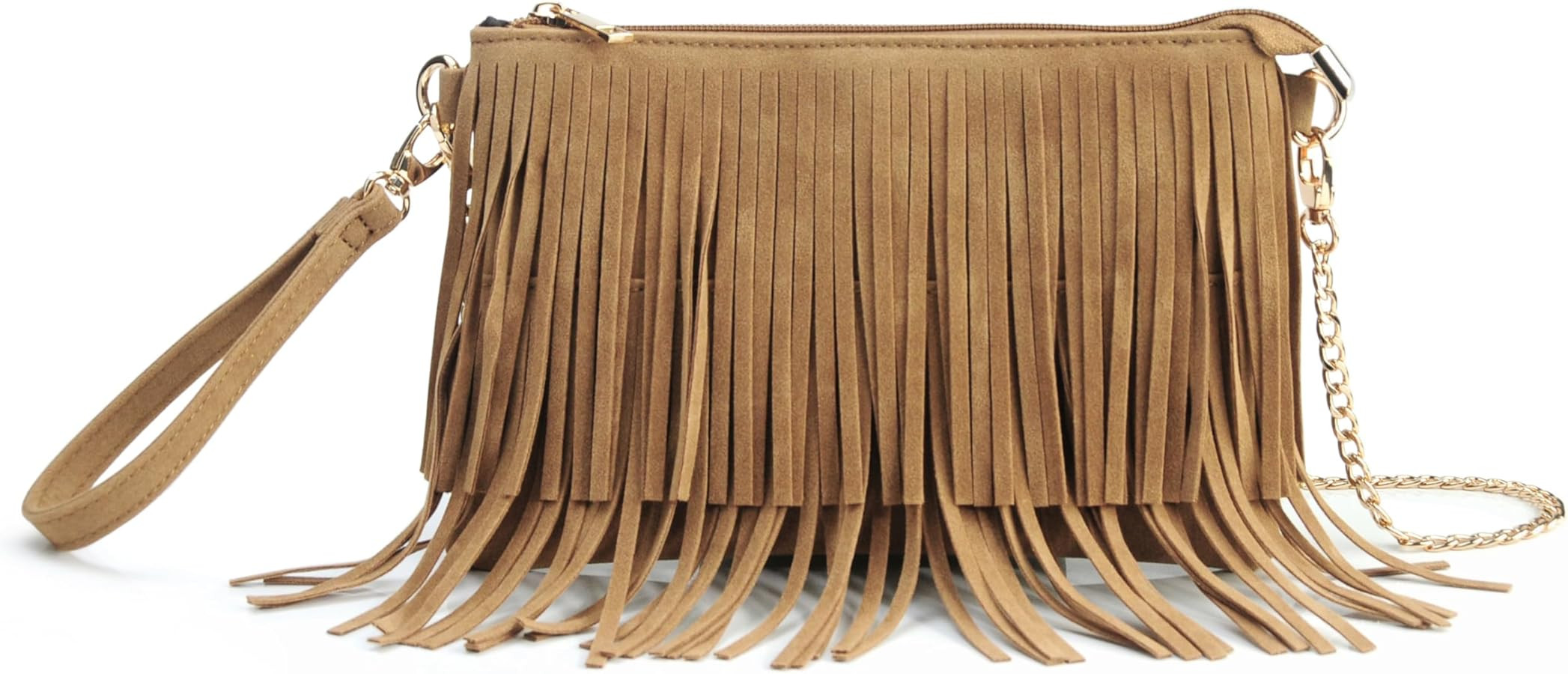 HOXIS Fringe Cross Body Bag Womens Small Shoulder Bag Top Zip Wristlet | Amazon (US)
