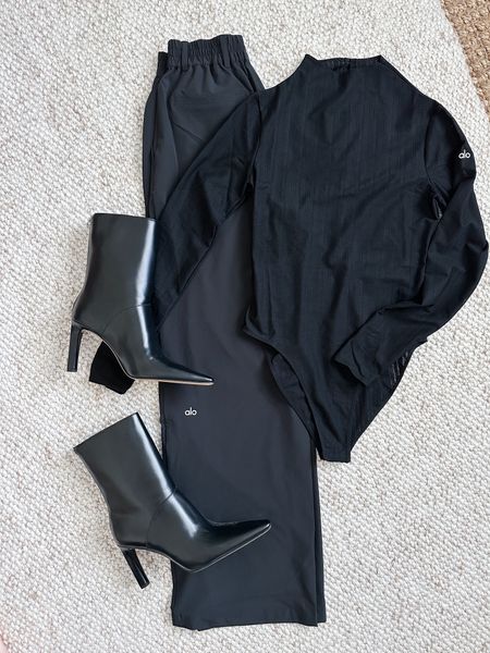 The perfect oversized black trousers + black bodysuit — so sexy for date night, but still classy for holiday get togethers & parties 

Size XS in trousers 
Size S in bodysuit for length 

#alo #aloyoga #trousers #blackoutfit #bodysuit #blackboots 

Date Night Outfit - Christmas Party Outfit 

#LTKstyletip #LTKHoliday #LTKover40
