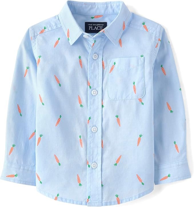 The Children's Place Baby Boys' and Toddler Poplin Long Sleeve Button Down Shirt | Amazon (US)