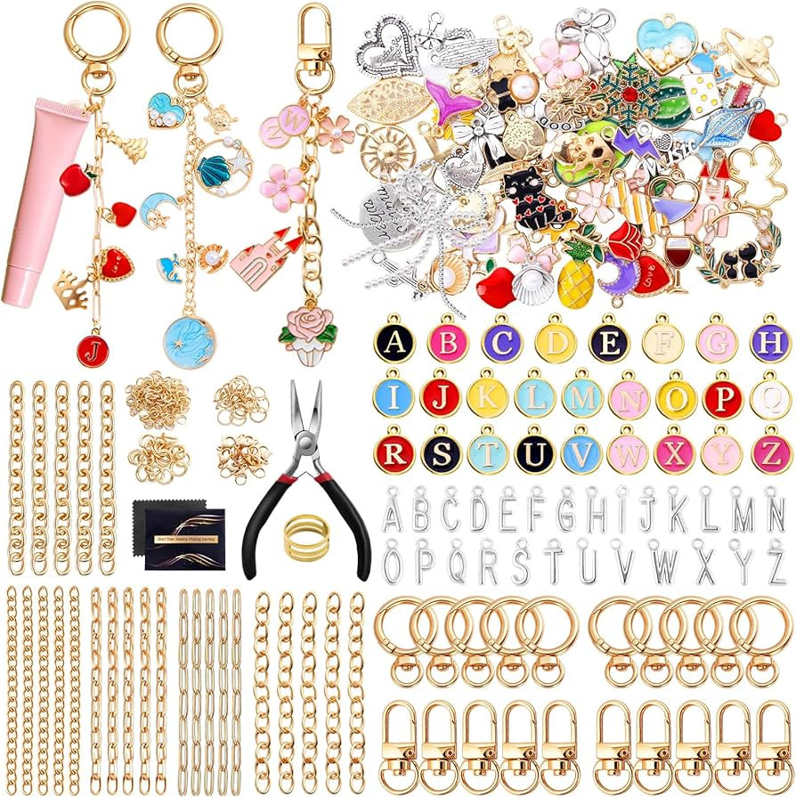 Wurosi 325Pcs Charms Lip Gloss Keychain Making Kit, Including 20 Keychain Clips 25 Extender Chain... | Amazon (US)