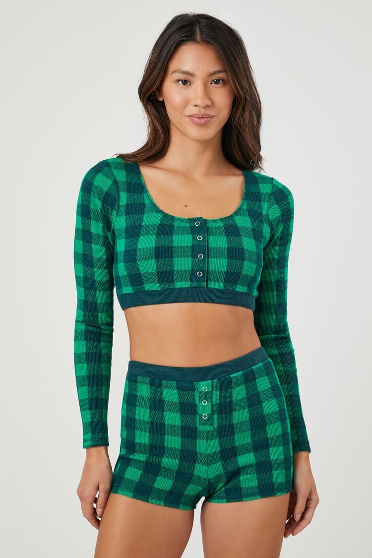 Thermal Knit Plaid Shirt & Shorts Set | Forever 21 | Forever 21 (US)