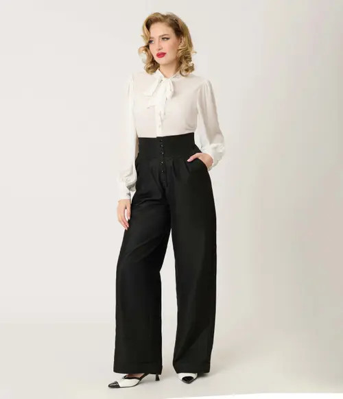 Unique Vintage High Waist Trouser in Black Solid at Nordstrom, Size Large | Nordstrom