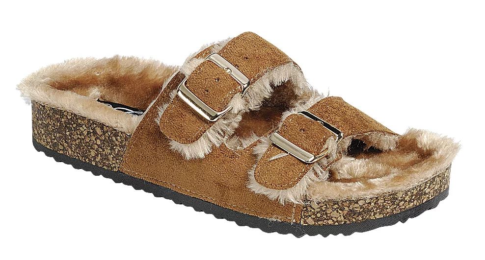 New Faux Fur Lining Slide Buckle Double Strap Flat Molded Footbed Slipper Sandal (FREE SHIPPING) | Walmart (US)