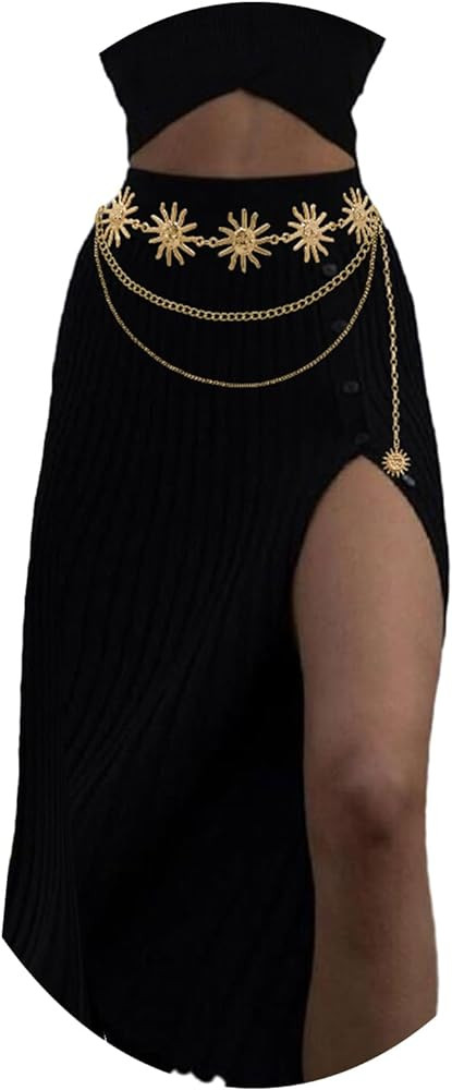 Waist Chain Belt Multilayer Gold Silver Sun Moon Chain Belt for Women Dress Body Belly Chain Meta... | Amazon (US)