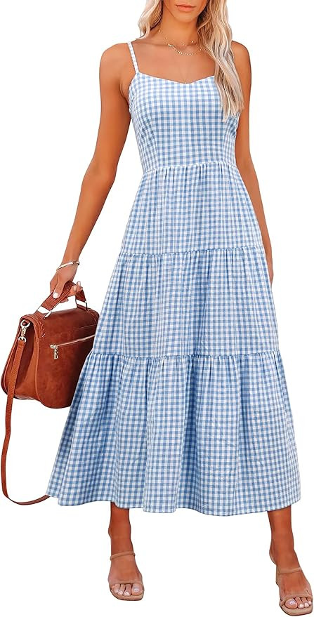 ANRABESS Womens Summer Midi Dresses Casual Striped Plaid Sleeveless Flowy Maxi Dress 2026 Beach V... | Amazon (US)