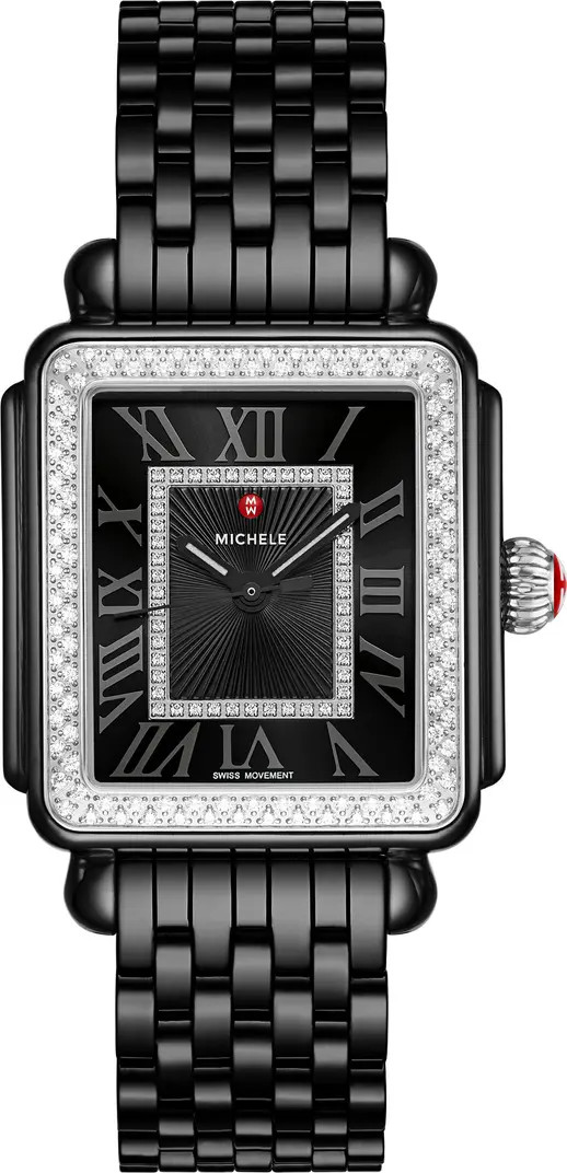 MICHELE Deco Noir Madison Ceramic Watch Head & Bracelet, 33mm | Nordstrom | Nordstrom