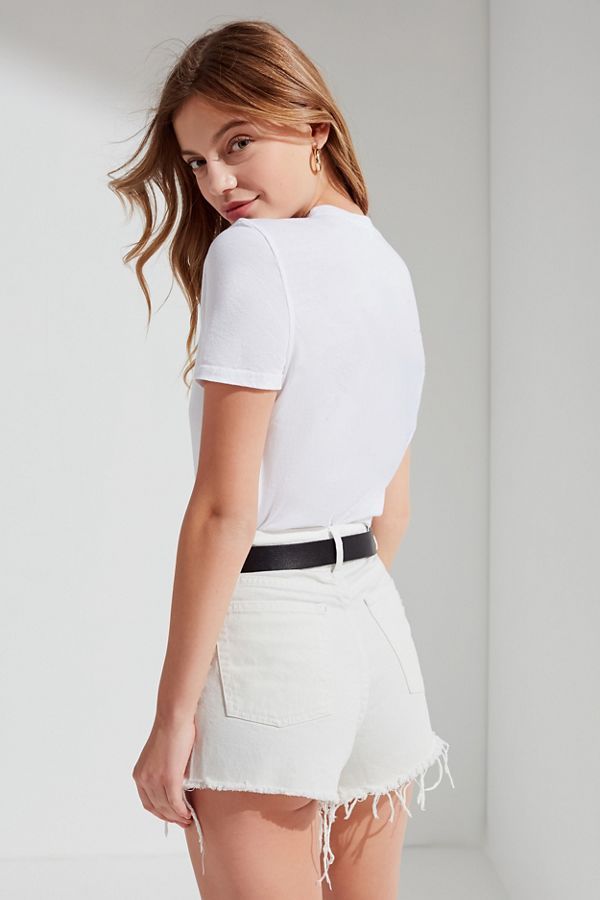 BDG Girlfriend High-Rise Distressed Denim Short – White | Urban Outfitters (US and RoW)