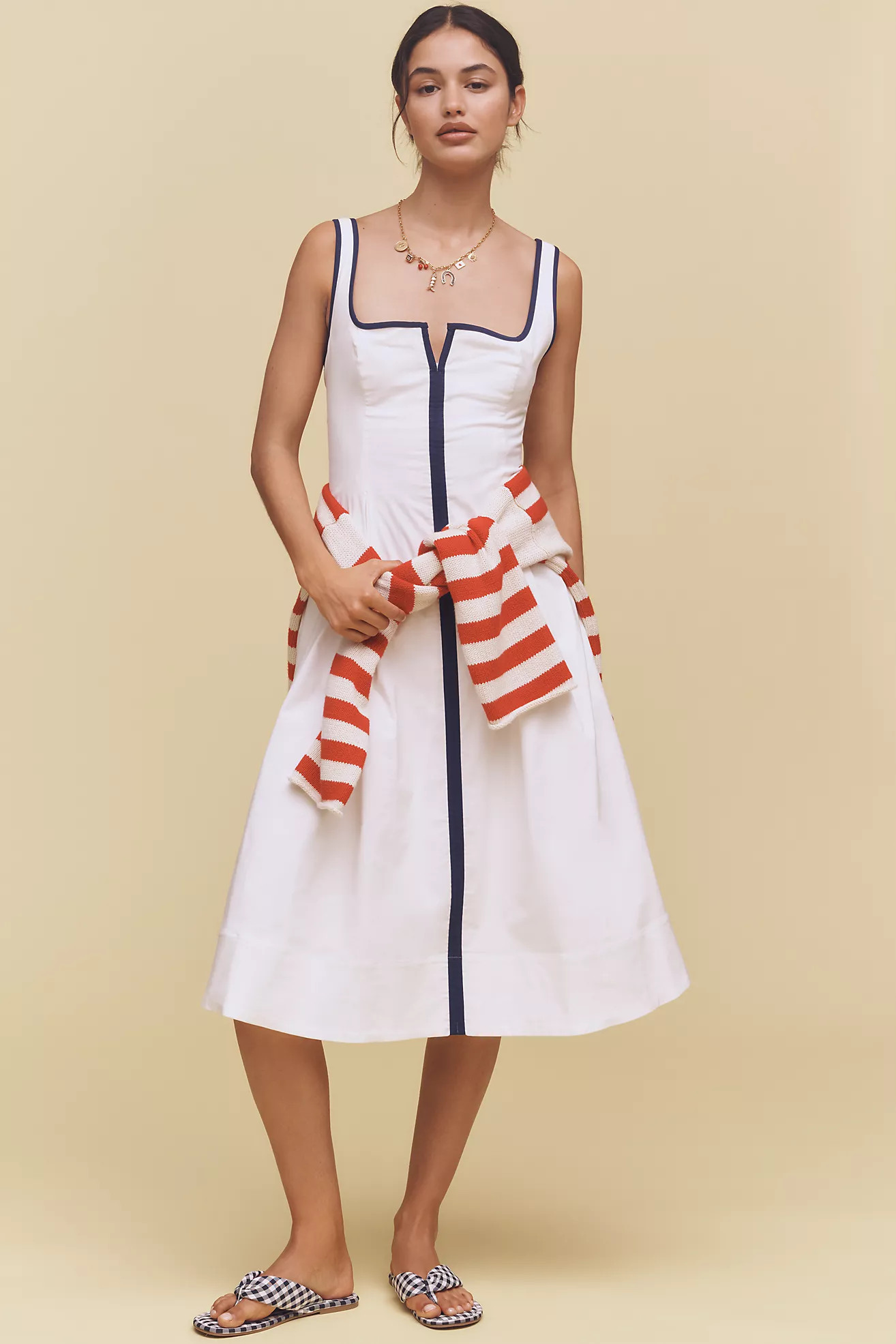 Maeve Sleeveless Notched Square-Neck Midi Dress | Anthropologie (US)