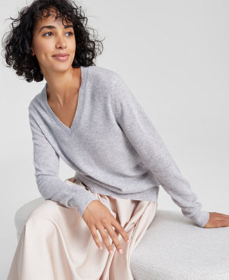 Charter Club 100% Cashmere Women's V-Neck Long-Sleeve Sweater, Regular & Petites, Created for Mac... | Macy's