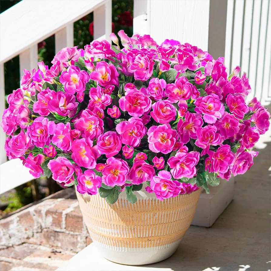 HyeFlora Artificial Faux Outdoor Flowers Plants for Spring Summer Decoration, Fake Silk Fuchsia C... | Amazon (US)