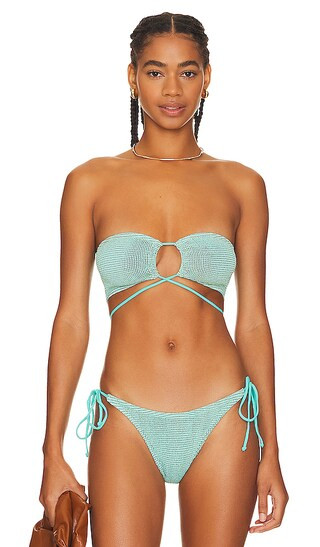 Margarita Bandeau Bikini Top in Aqua Lurex | Revolve Clothing (Global)