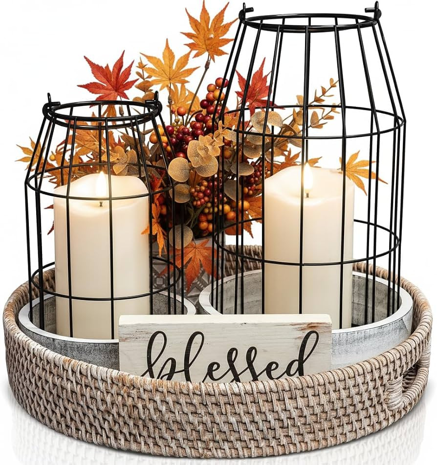 Rustic Farmhouse Lantern Decor Set of 2 - Stylish Decorative Lanterns | Amazon (US)