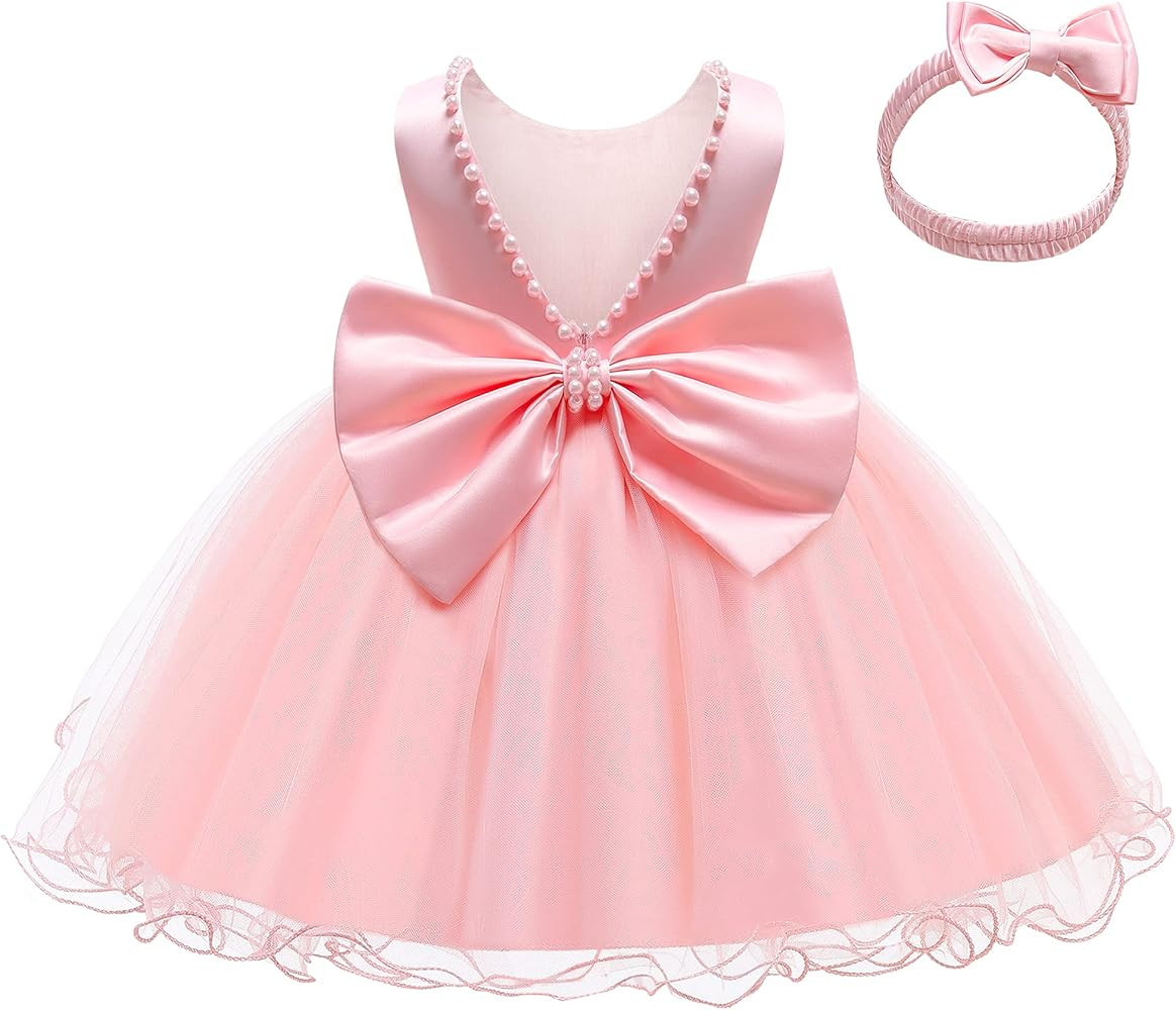 LZH Baby Girls Dress Ruffle Lace Backless Bowknot with Headwear Pageant Party Flower Wedding Dres... | Amazon (US)