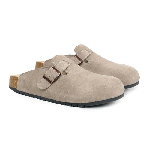 EVELLYHOOTD Women's Men's Suede Clogs Leather Mules Cork Footbed Sandals Comfort Potato Shoes with Arch Support(with Socks),Sand | Amazon (US)