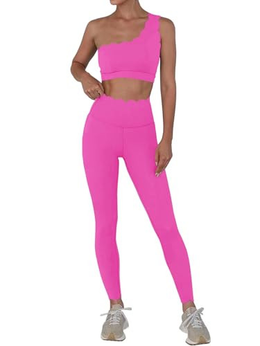 Fisoew Workout Sets for Women 2 Piece High Waisted Leggings with One Shoulder Stretchy Sports Bra Gym Tracksuits | Amazon (US)