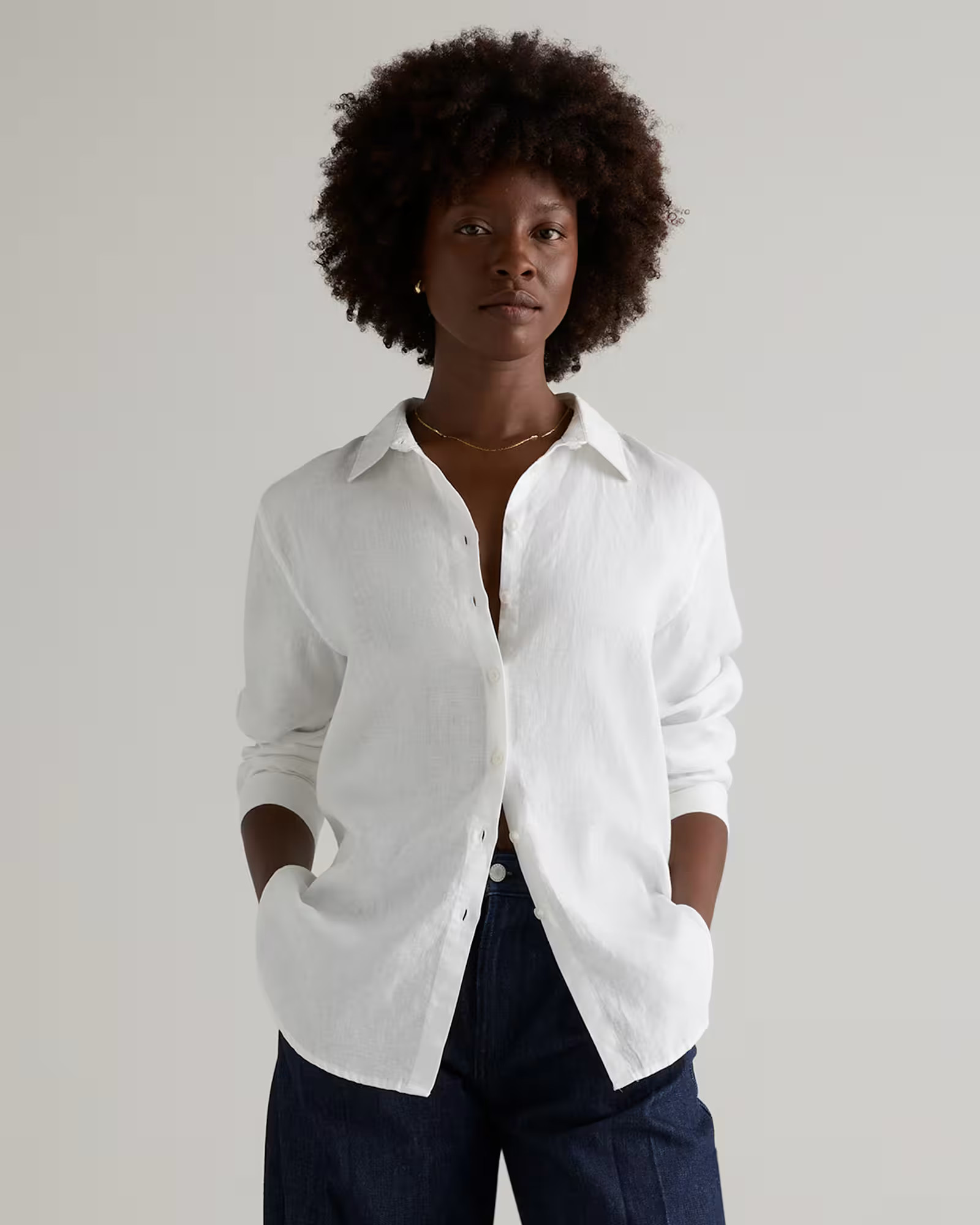 100% European Linen Long Sleeve Shirt in White | Quince