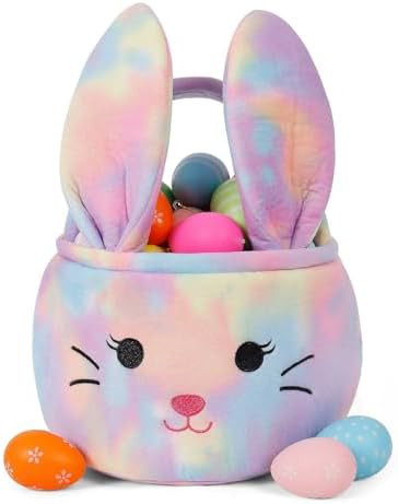 Easter Bunny Baskets for Kids, Egg Hunt Bags Plush Rabbit Bucket with Foldable Ears Easter Gifts ... | Amazon (US)