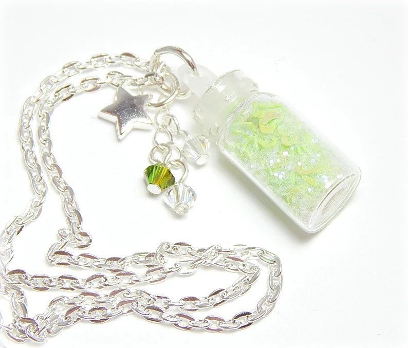 Bottle Necklace, Glitter Necklace, Stardust Necklace Green, Charm Necklace,  Girls Necklace, Crys... | Etsy (US)