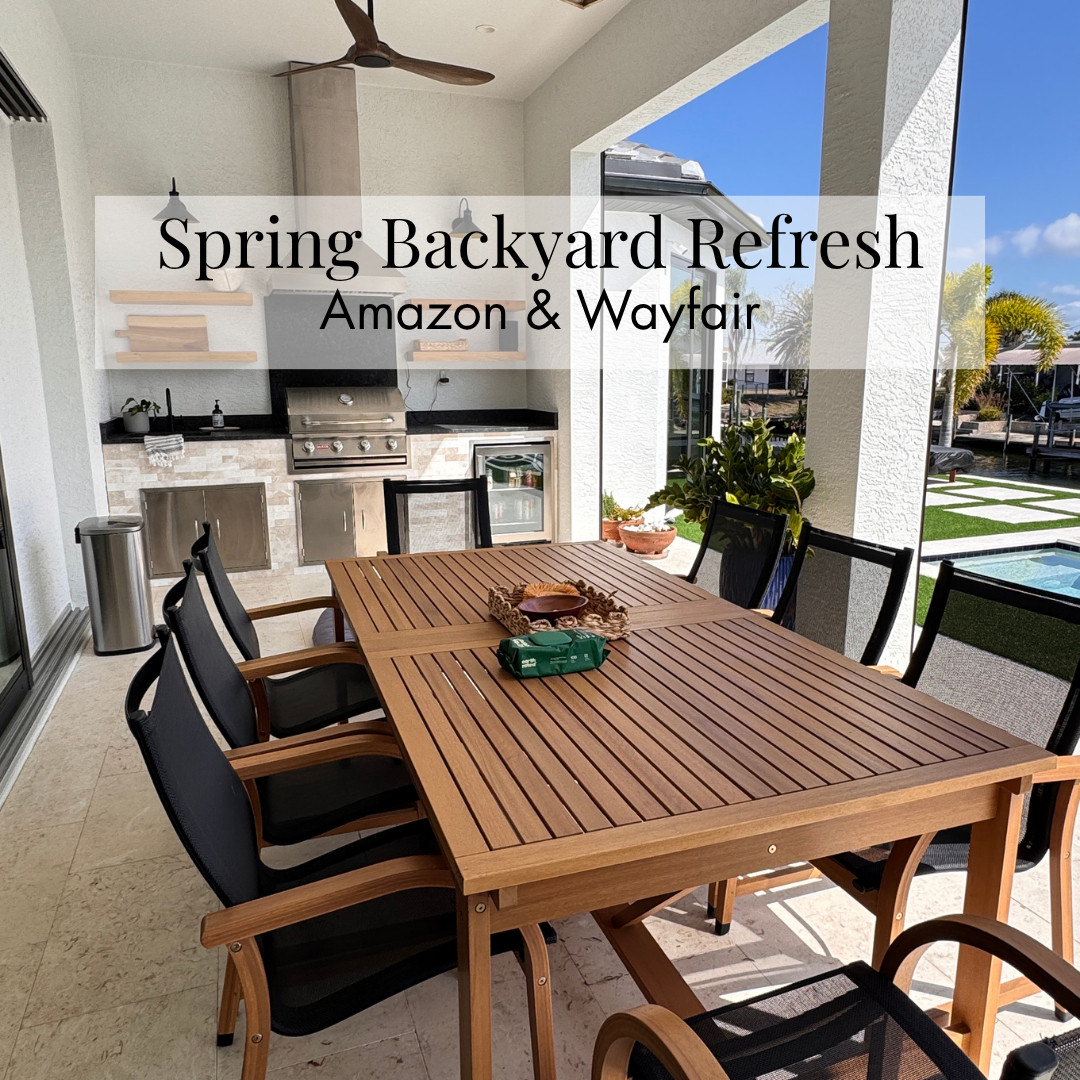 Linking all my favorite things from Wayfair and Amazon for a fresh Spring Backyard. I love things that have hidden features, especially this 8 person dining table with 2 hidden extensions, and these lounge chairs with hidden tables! These help keep the backyard clean and clutter free. 

I inviested in a wine bucket to help make happy hour at home that much more special AND it also keeps the table clear of clutter. Hostess Hack: put the bucket in the fridge ahead of time to help keep things extra cold.  

 