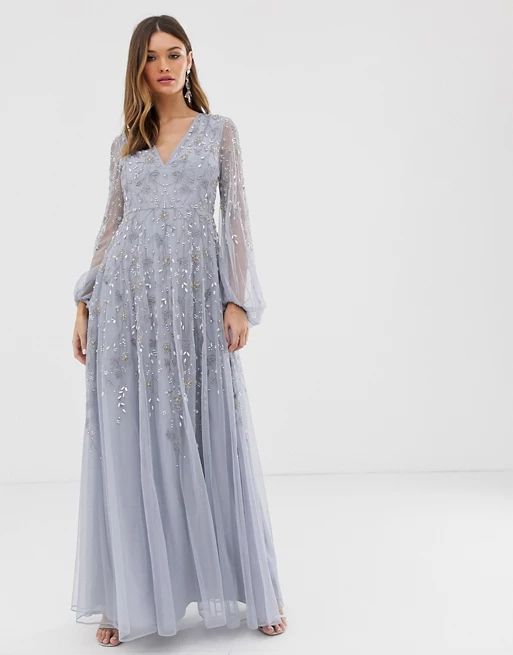 ASOS DESIGN maxi dress with blouson sleeve and delicate floral embellishment | ASOS (Global)