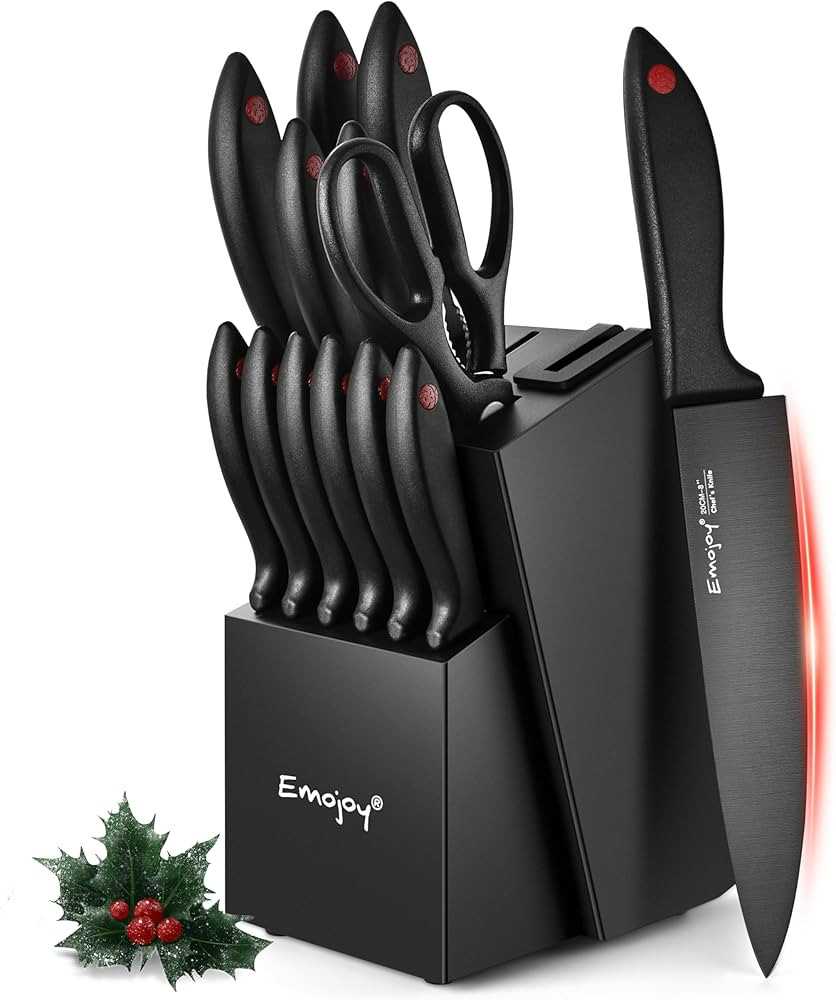 Emojoy Knife Set, Kitchen Knife Set with Block – 15 PCS German Stainless Steel Knives with Buil... | Amazon (US)