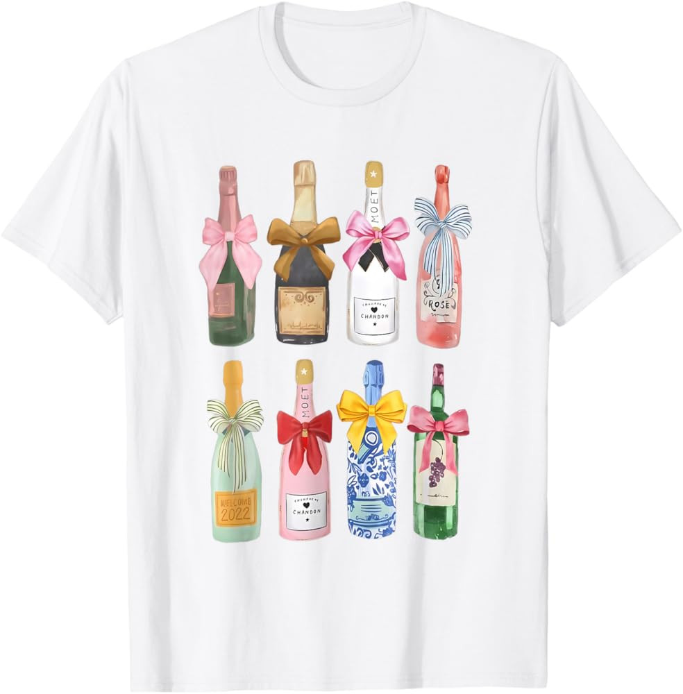 Christmas Champagne T-Shirt Cool Glass Coquette Bottle T-Shirt | Amazon (US)