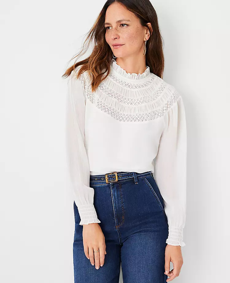 Lace Trim Tiered Yoke Top | Ann Taylor | Ann Taylor (US)