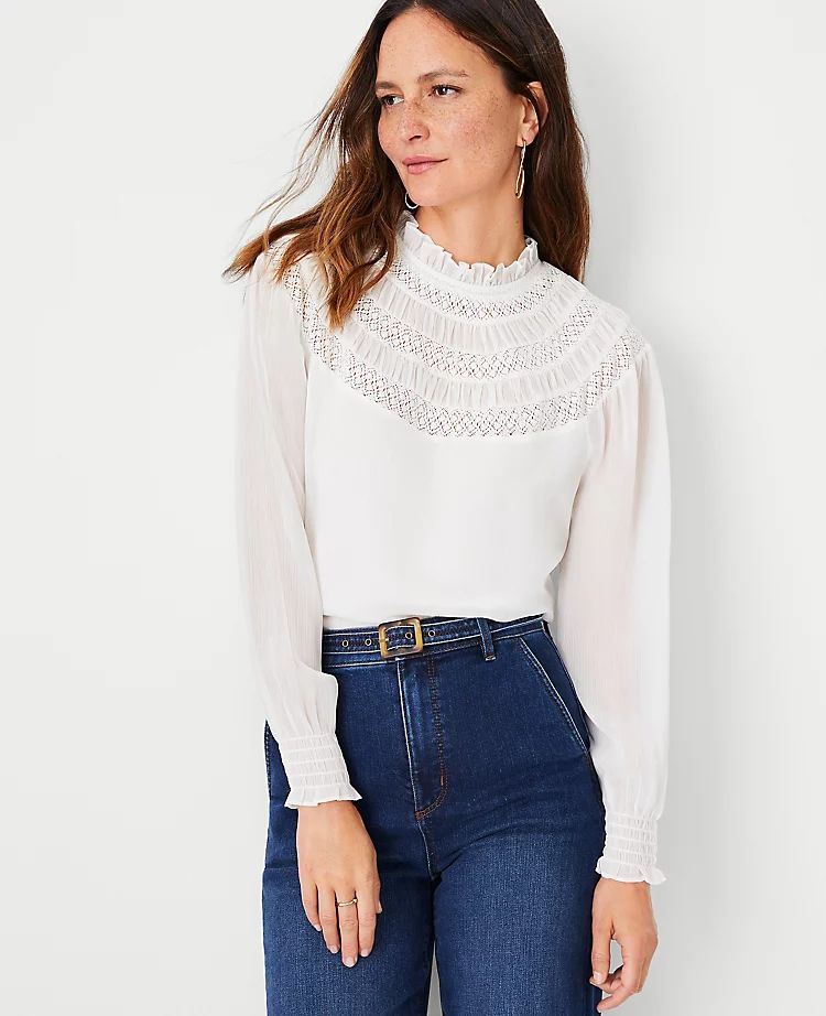 Lace Trim Tiered Yoke Top | Ann Taylor | Ann Taylor (US)