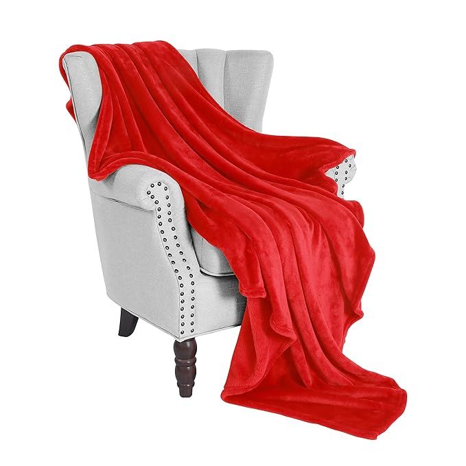 Exclusivo Mezcla Large Flannel Fleece Velvet Plush Throw Blanket – 50" x 70" (Red) | Amazon (US)