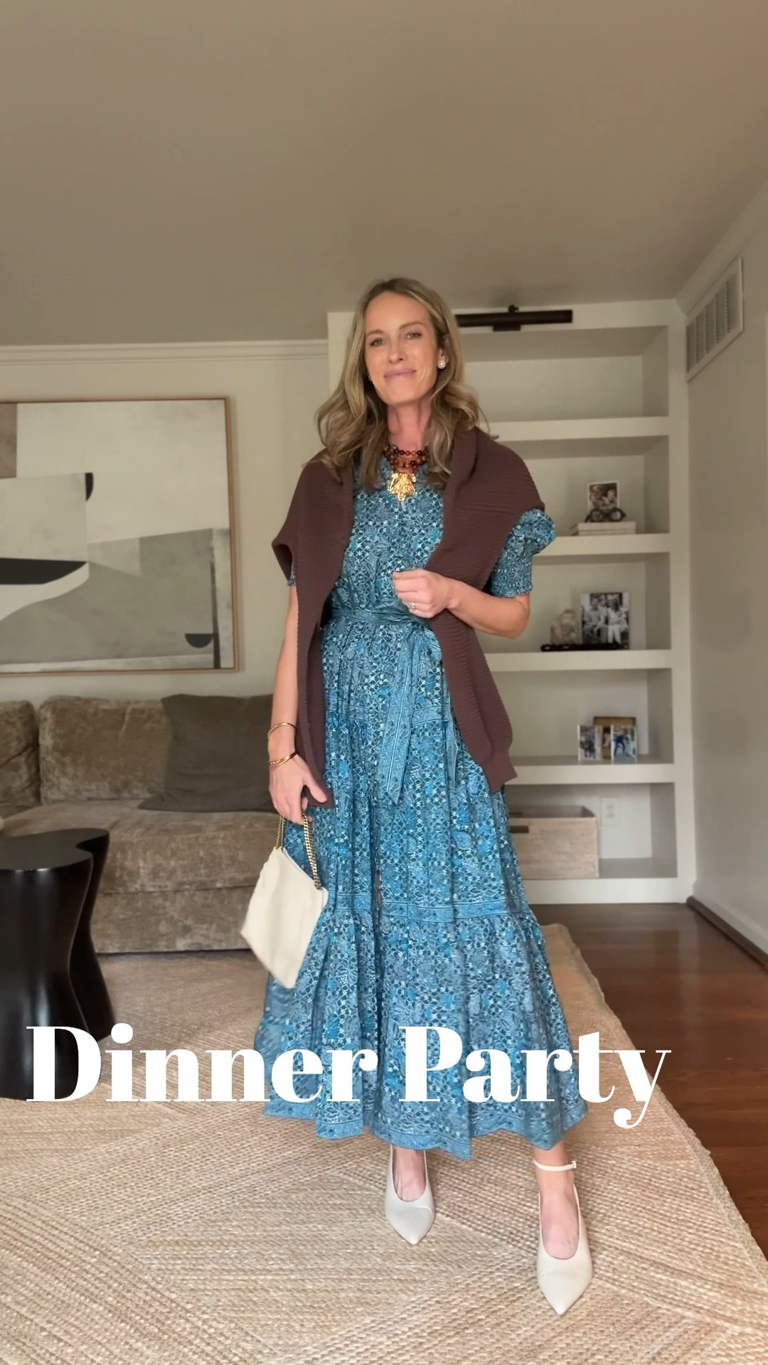 Love this dress and for under $250 you will end up wearing this for daytime + night looks. Size small! Mango necklace and sweater 🤎