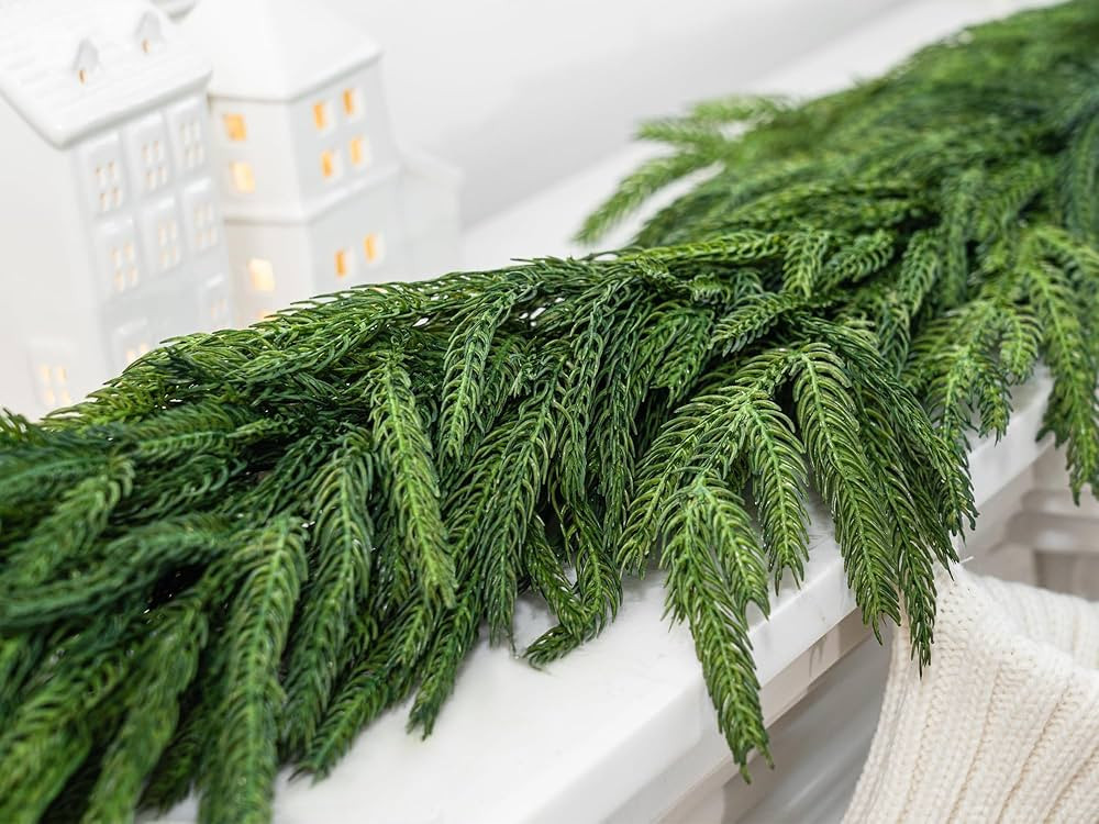 Christmas Garland Norfolk Pine Garland Realistic Faux Cedar Garland Christmas Decorations for Ind... | Amazon (US)