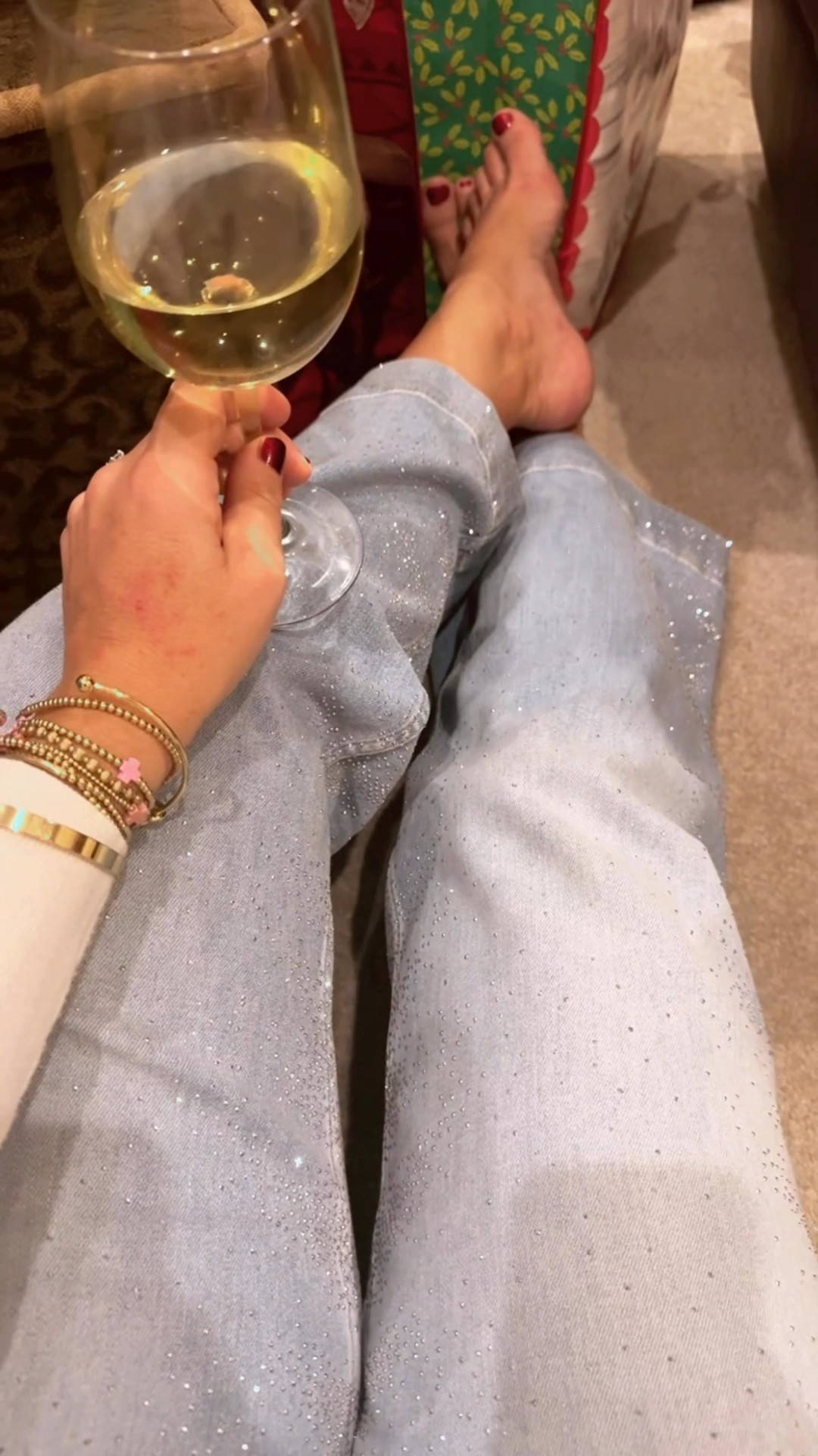 The cutest jeans with sparkle! Add the right amount of shimmer for fun occasions. Great New Years Eve outfit. So comfy! 

#LTKSeasonal #LTKStyleTip #LTKHoliday