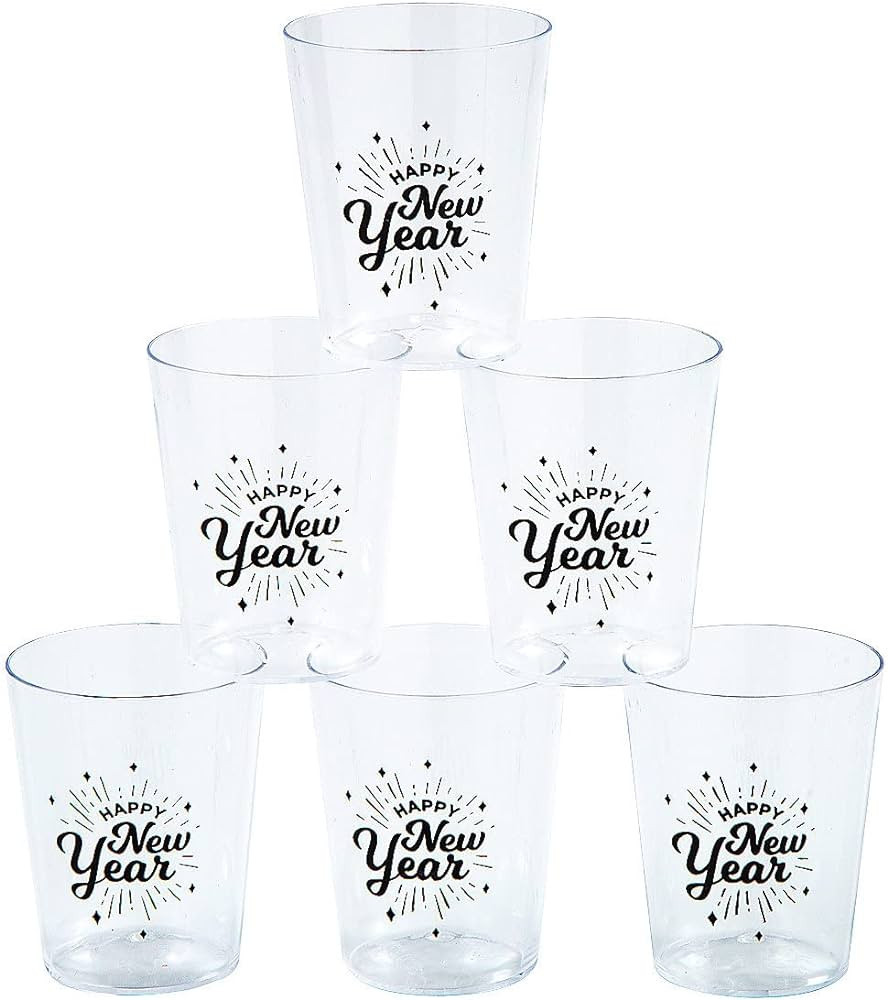 Fun Express 24 Pieces New Year’s Eve Plastic Shot Glasses, Holds 2 oz, BPA Free Plastic, New Ye... | Amazon (US)