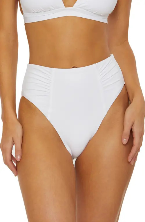 Soluna Ruched High Waist Bikini Bottoms in White at Nordstrom, Size Large | Nordstrom